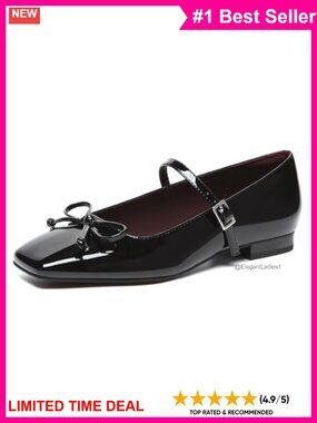 Square Toe Bowknot Mary Jane Ballet Flats Patent Leather Dress Shoes